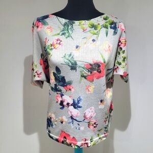 Luisa Ricci Women's Floral Knit Short Sleeve Sweater Large Romantic Delicate